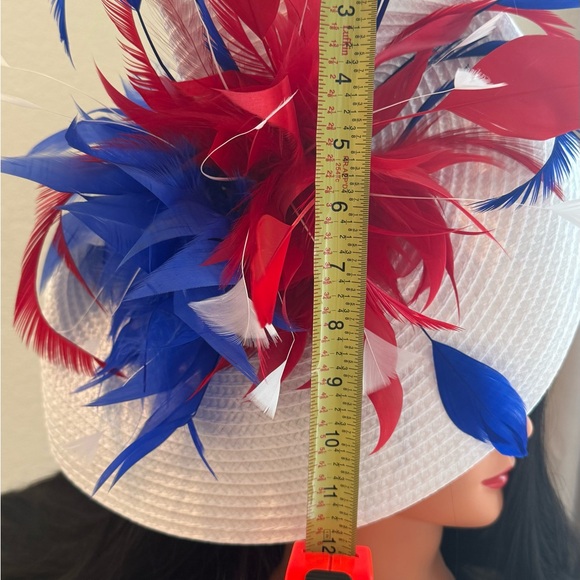Vibrant White Hat with Red and Blue Feather Accents - Picture 4 of 4